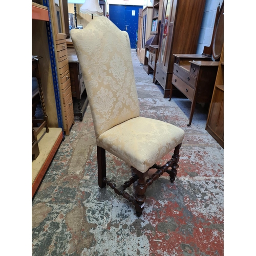 510 - A Victorian oak framed dining chair with gold re-upholstered seat and back