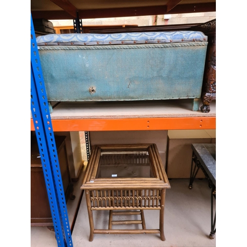 537 - Two items to include a modern cane rectangular side table with glass insert and a vintage Lloyd Loom... 