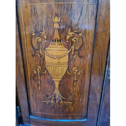 598 - An Edwardian inlaid rosewood chiffonier base/sideboard with two central doors, upper drawer, outer s... 