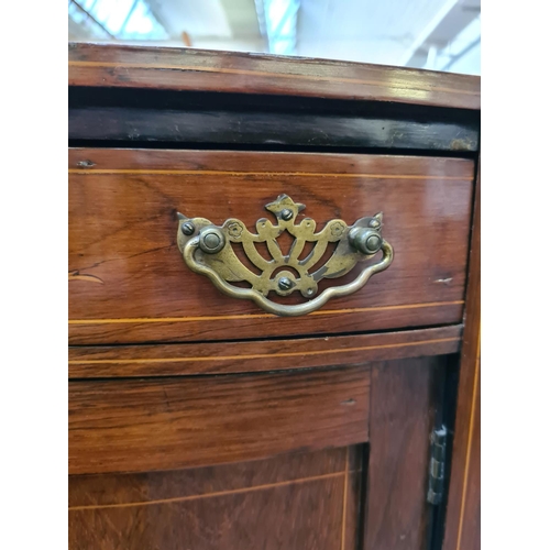 598 - An Edwardian inlaid rosewood chiffonier base/sideboard with two central doors, upper drawer, outer s... 