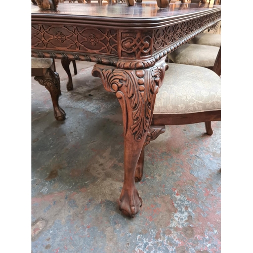 638 - An impressive Chippendale style mahogany extending refectory dining table with six matching dining c... 