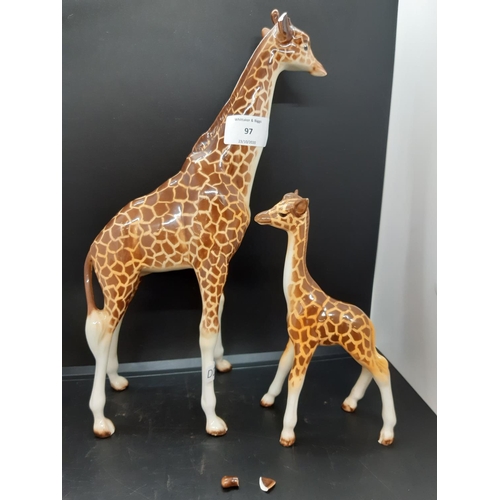 97 - Two Beswick giraffe figurines to include one large and one baby - model no. 1631 and 853 (see condit... 