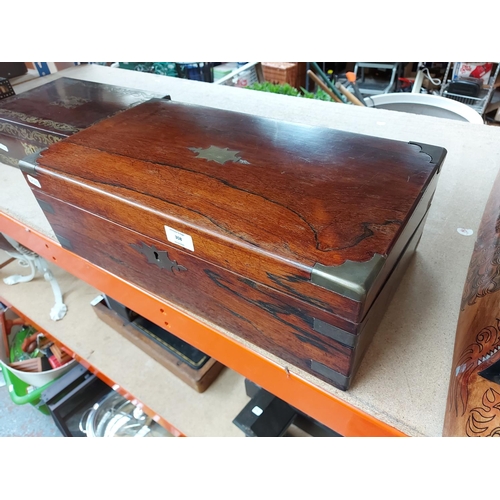 308 - A Victorian rosewood writing slope with brass name plaque (bearing the name ‘Joseph. R. Bernie’) cor... 