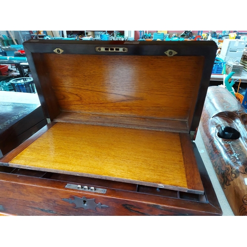 308 - A Victorian rosewood writing slope with brass name plaque (bearing the name ‘Joseph. R. Bernie’) cor... 