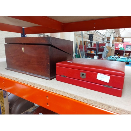 324 - Two items to include a red leather travel writing box and a Georgian mahogany writing slope