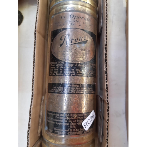 157 - A pair of vintage brass Pyrene fire extinguishers