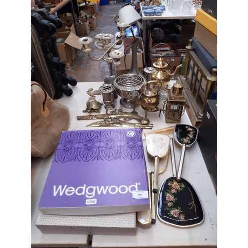 160 - A large collection of mixed metalware and china to include Wedgwood collectors plate, cased stainles... 