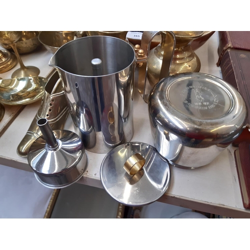 165 - A collection of metalware to include cast iron kettle, Italian stainless steel and brass coffee pot,... 