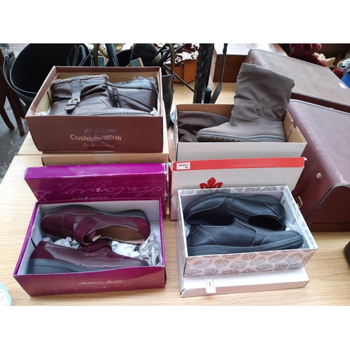 182 - Seven various boxed pairs of ladies shoes to include size 6 Shoe Tree comfort black leather effect p... 