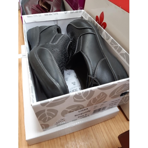 182 - Seven various boxed pairs of ladies shoes to include size 6 Shoe Tree comfort black leather effect p... 