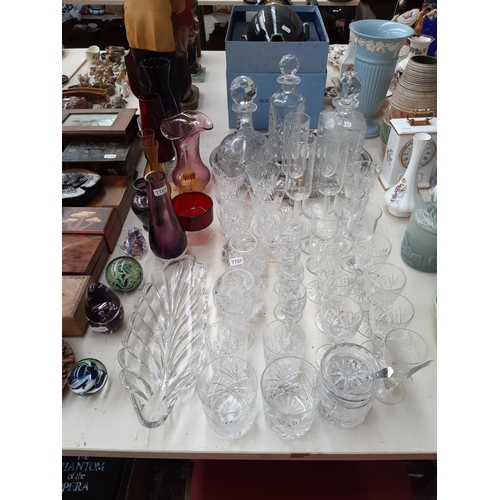 190 - A collection good quality glassware to include Royal Doulton cut crystal spherical decanter, set of ... 