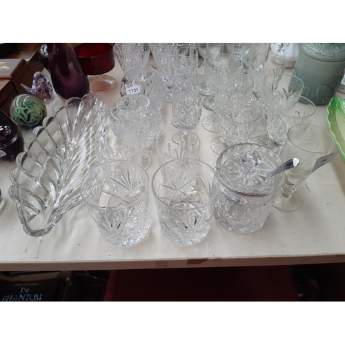 190 - A collection good quality glassware to include Royal Doulton cut crystal spherical decanter, set of ... 