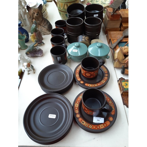 192 - A collection of mixed china to include two Denby preserve pots, 1970s twelve piece Kiln Craft Hermes... 