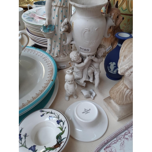 193 - A large collection of mixed china to include a pair of continental bisque figurines, 1930s Burleigh ... 