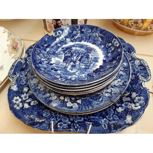 210 - A collection of vintage and antique bluer and white ceramics to include a nineteenth century English... 