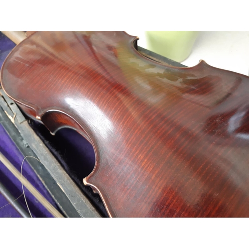 236 - An antique cased Michel-Ange Garini full size Violin with spruce top and flame maple back and sides ... 