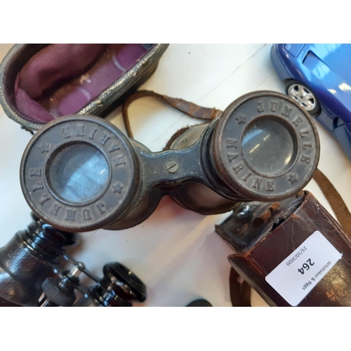 264 - Three vintage binoculars to include jumelle marine and two others