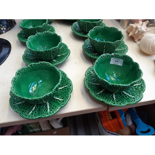 278 - A 14 piece Majolica style cabbage leaf pattern dessert set