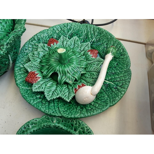 278 - A 14 piece Majolica style cabbage leaf pattern dessert set