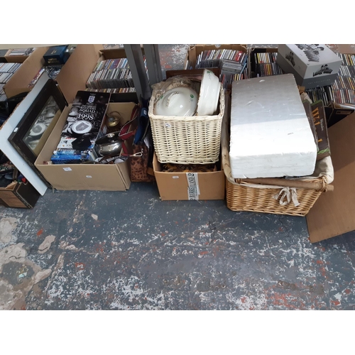 371 - Four boxes containing mixed items to include ladies handbag, ceramics, used Marc Jacobs daisy perfum... 