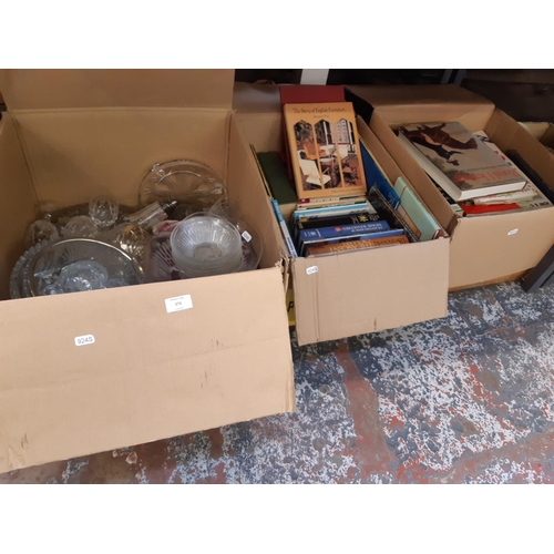 376 - Three boxes containing mixed items to include books, glassware etc.