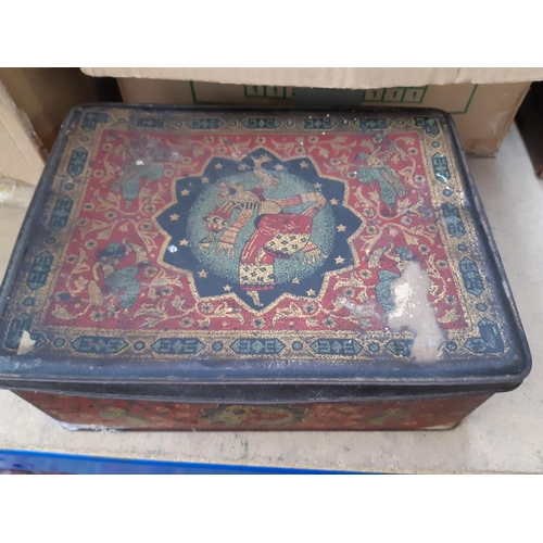 390 - Two boxes containing mixed items to include coins, ceramics, London Clock Co. quartz mantel clock, h... 