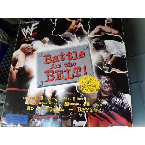 405 - Three boxes containing WWE figurines and accessories