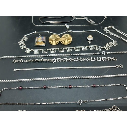 45 - A collection of good quality ladies hallmarked silver necklaces together with a continental sterling... 