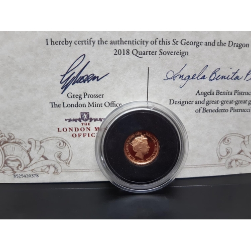 50 - A 2018 St. George & The Dragon gold quarter sovereign with certificate of authenticity - weight 1.99... 