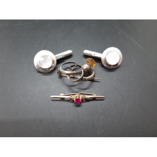 75 - Three items to include a pair of hallmarked 925 silver gents cufflinks, hallmarked Chester silver br... 