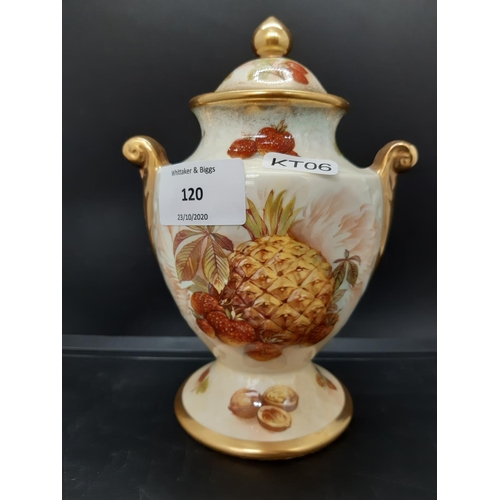 120 - A Hammersley Autumn Gold bone china hand painted twin handled vase and cover signed D. Millington - ... 