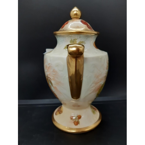 120 - A Hammersley Autumn Gold bone china hand painted twin handled vase and cover signed D. Millington - ... 