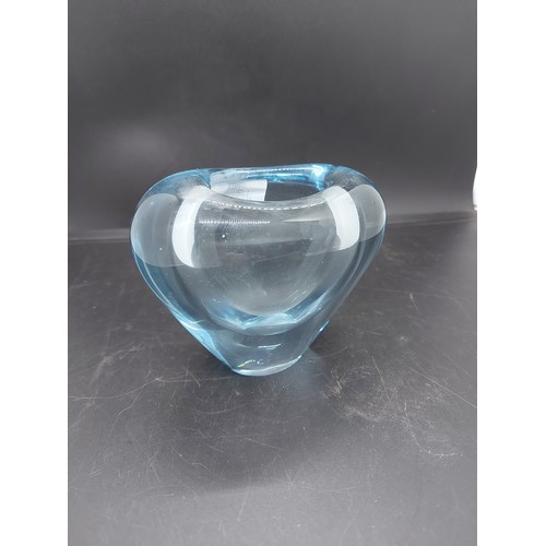 130A - A Danish Holmegaard hand signed ice blue heart shaped art glass vase by Per Lutkin together with a m... 