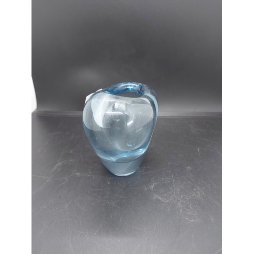 130A - A Danish Holmegaard hand signed ice blue heart shaped art glass vase by Per Lutkin together with a m... 