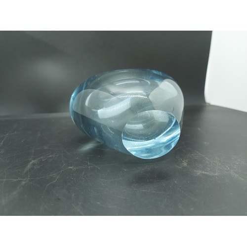 130A - A Danish Holmegaard hand signed ice blue heart shaped art glass vase by Per Lutkin together with a m... 