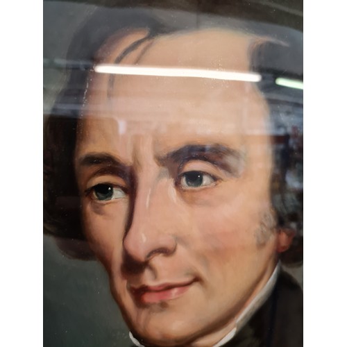 445 - A 19th century gilt framed oval oil on glass portrait of a gentleman