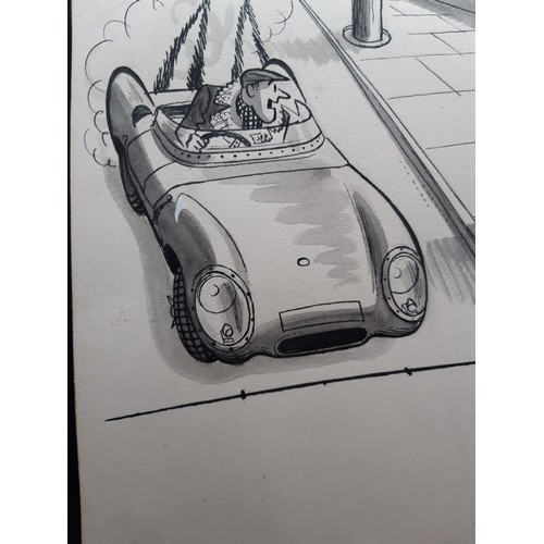 444 - A mid 20th century framed ink on paper cartoon by Russell Brockbank portraying car, driver and Polic... 