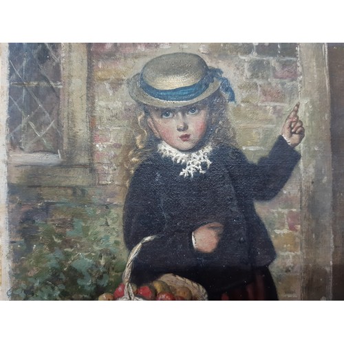 447 - A framed oil on canvas of a young girl with a basket of fruit signed bottom right F.P. Shuckard 1874... 