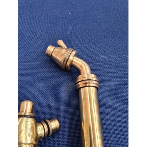 283A - Two vintage polished brass garden spray pumps