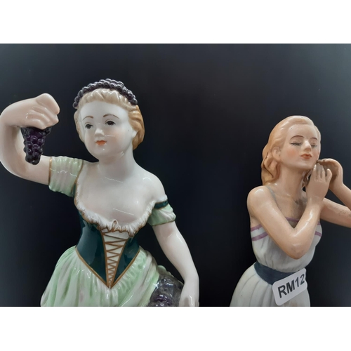 113 - Two antique style continental porcelain figurines with back stamps to include 'Autumn' and 'Ellen'