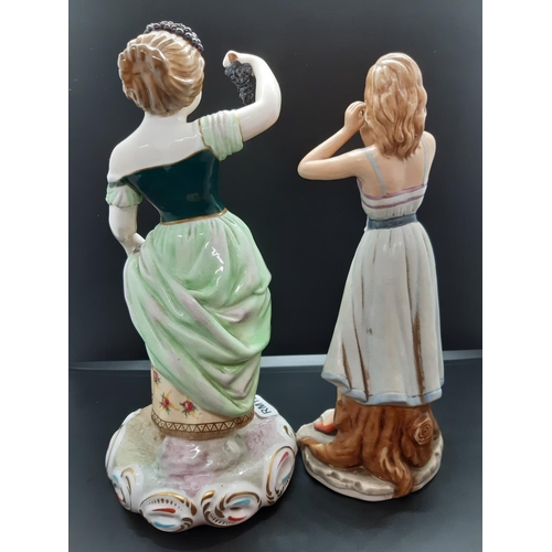 113 - Two antique style continental porcelain figurines with back stamps to include 'Autumn' and 'Ellen'