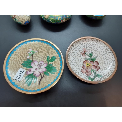 125 - Seven items of early 20th century Chinese cloisonné ware all with floral designs to include small va... 