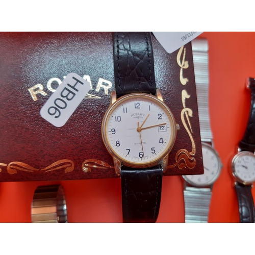 70 - Five various wristwatches to include a gents Rotary example with black leather strap, gents Emperor ... 