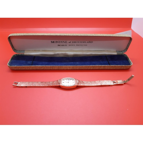 71 - A cased vintage gold plated Montine of Switzerland 17 Jewel Incabloc ladies cocktail watch