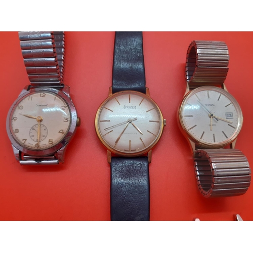 77 - Five vintage wristwatches to include an Accurist 21 Jewels Shockmaster with black leather strap, Rot... 