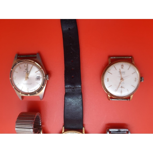 77 - Five vintage wristwatches to include an Accurist 21 Jewels Shockmaster with black leather strap, Rot... 