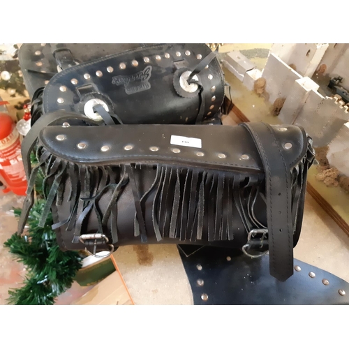 140 - A Gearboy black leather bikers tasselled saddle bag