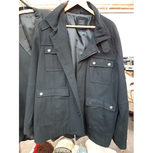 174 - Three jackets to include a Meyba naval department size 50, Studio.W size XL and a Shanghai Tang cash... 