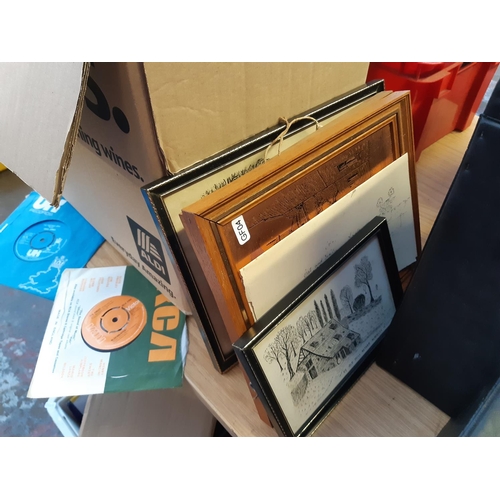 198 - A box containing various 45 and LP records to include The Beach Boys, Billy Joel, Elvis, David Cassi... 