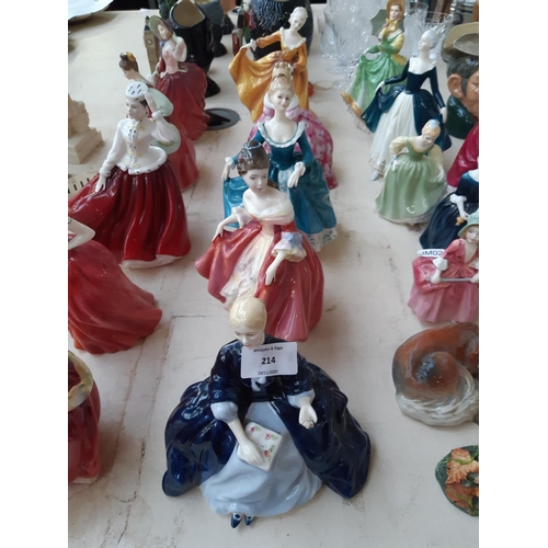 214 - Five Royal Doulton figurines to include 'Laurianne', 'Southern Belle', 'Janine', 'Victoria' and 'Kir... 